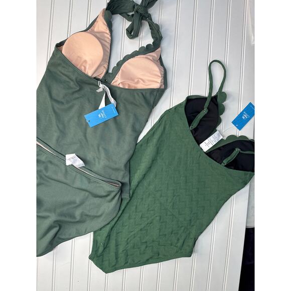 NWT Cupshe One Piece Swimsuit & Tankini Alegria Scalloped Tummy Control BUNDLE M - Picture 3 of 8